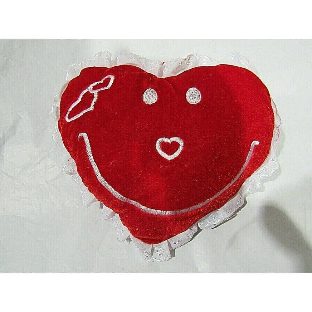Valentine's Day Red Velvet Heart Embroidered Smile